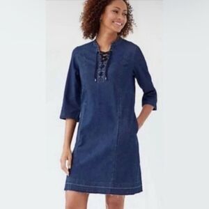 J.Jill Denim Lace Up Shift Dress with Pockets Large